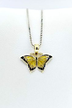 Tiara Fine Jewelry Yellow Butterfly Pendant Yellow Butterfly, Gold Butterfly, Butterfly Pendant, Tiara, Stained Glass, Arrow Necklace, Diamond Necklace, Fine Jewelry, Yellow Gold