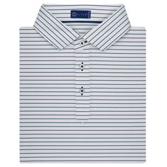 the white and blue striped polo shirt