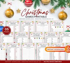 christmas games printable with ornaments and decorations