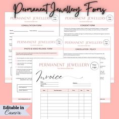 three different types of jewelry forms with the text, permanent jewelry forms and warrant form