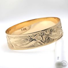 Bird of paradise gold bracelet Traditional Jewelry With Engraving Option For Formal Occasions, Gold Jewelry With Engraved Thick Band, Gold Engraved Thick Band Jewelry, Traditional Formal Jewelry With Engraving Option, Etched Yellow Gold Bangle, Traditional Engraved 14k Gold Bracelet, Yellow Gold Etched Bangle, Traditional 14k Gold Engraved Bracelet, Etched Yellow Gold Bracelet