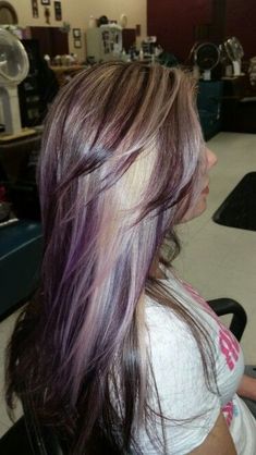 Discover the most flattering and stylish grey hairstyles for women over 50 that highlight your natural beauty. Purple Black And Blonde Hair, Blonde And Purple Highlights Brown Hair, 2000s Hairdye, Early 2000s Hair Color, Punk Hair Color Ideas Grunge, Purple Racoon Tail Hair, Purple And Platinum Hair, Purple Hair Streaks Blonde, Skunk Hair Purple