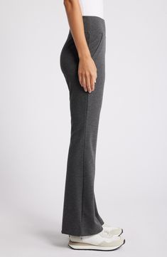 Keep things casual and comfortable in these stretch ponte-knit leggings that are styled with a wide waistband and flare legs for an easy, flowy fit. 32" inseam Pull-on style Front slant pockets 64% rayon, 32% nylon, 4% spandex Machine wash, dry flat Imported Ponte Leggings, Knit Leggings, Flare Leggings, Wide Waistband, Nordstrom, Spandex, Leggings, Grey