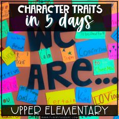 a poster with the words, character texts in 5 days and an image of colorful post - it notes