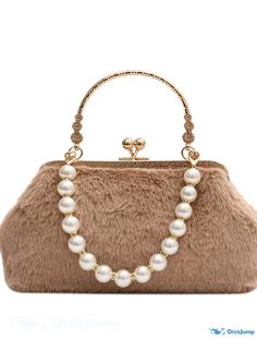 OrcaJump - Womens Plush Evening Top Handle Bag with Beads for Party/Going Out in Pink, Khaki, White and Black Beige Beaded Bags For Party, Beaded Beige Bags For Party, Beige Pearl Embellished Shoulder Bag For Parties, Beige Pearl Party Shoulder Bag, Beige Pearl Party Bags, Beaded Pearl Bags For Parties, Embellished Pearl Bags For Party, Pearl Embellished Bags For Party, Party Pearl Embellished Bags