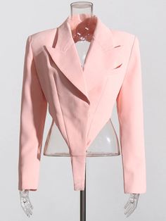 Women Blazer Suit Peaked Lapel Tops Designed Free Style Jacket Mini Skirt Daily Streetwear Poly linen blends 24" bodysuit type imported Lapel Top, Modern Womens Fashion, Backless Bodysuit, Crop Top Sweatshirt, Backless Design, Pink Blazer, Summer Clothing, Crop Top Blouse, Blazer Fashion