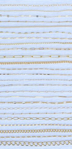 No returns/exchanges on chains. Please note the size or contact us with questions. If you're unsure, we encourage you to order 1 foot as a sample first.  Choose your 14k gold filled footage chain from 25 styles. All chains are 14/20 gold filled by USA standards. G1 - 2.6mm cable chain. Great as extender chain to make your pieces adjustable for the wearer. Country of origin: USA. This 14k gold filled item has been yellow gold plated for color uniformity. Also available in sterling silver. G2 - DISCONTINUED - Similar chain G43: www.etsy.com/listing/1742876595 2mm flat cable chain. Great for connector style necklaces (bar necklaces, disc necklaces, etc). Country of origin: USA.  G3 - 1.5mm double rope chain. Country of origin: USA. This 14k gold filled item has been yellow gold plated for col Bar Necklaces, Permanent Jewelry, Classic Bracelets, Figaro Chains, Disc Necklace, Rolo Chain, Tube Beads, Gold Filled Jewelry, Rope Chain