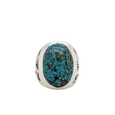 Southwestern sterling silver ring featuring an oval Kingman turquoise stone with black matrix and hand-carved sterling silver details on the band. American Southwest, Kingman Turquoise, Handcrafted Rings, Southwestern Style, Turquoise Gemstone, Blue Hues, Turquoise Stone, Matrix, Sterling Silver Ring