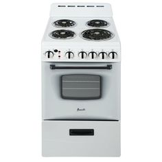 a white stove top oven sitting on top of a counter