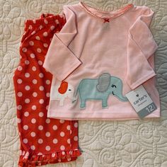 Comfy Carter’s Sleepwear, But Cute Enough To Wear As An Outfit! Pink Top With Elephant Patches Polka Dot Pants With Ruffle Trim 100% Polyester Brand New With Tags Pink Long Sleeve Bedtime Set, Pink Bedtime Sets For Spring, Pink Spring Bedtime Sets, Playful Pink Cotton Sleepwear, Cute Long Sleeve Bedtime Sets, Pink Spring Sleepover Sets, Cute Pink Long Sleeve Sleepwear, Cute Long Sleeve Pink Sleepwear, Cute Long Sleeve Sets For Playtime