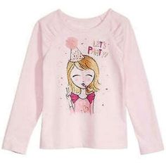 Party Time! This Playful T-Shirt From Epic Threads Is Ready To Party With A Glittery Graphic At The Front. Cute Long Sleeve Party Tops, Cute Long Sleeve Tops For Party, Long Sleeve Cartoon Print Tops For Playwear, Pink Character Print Tops For Birthday, Playful Pink Crew Neck Top, Playful Cartoon Print Tops For Spring, Pink Long Sleeve T-shirt With Character Print, Spring Long Sleeve Tops For Sleepover, Sweet Cartoon Print Crew Neck Top