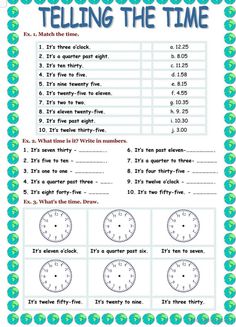 telling the time worksheet for kids to learn how to tell time in english