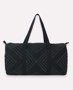 Let the weekend take you away! This contemporary weekender duffle features a charming pattern with intricate details. Pack it up with all of your clothes and travel essentials. Black Duffle Bag, Canvas Duffle Bag, An Arrow, Weekend Travel Bags, Embroidery Materials, Travel Duffel, Quilting Techniques, Duffel Bag Travel, Women Artisans