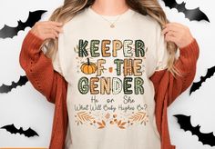 Express shipping available ONLY on White Bella Canvas shirts.  Personalized Fall Keeper of the Gender Pumpkin Shirt What Will Baby Be Gender Keeper Shirt for Gender Reveal Party Shirt Baby Announcement Sweatshirt Celebrate the anticipation and excitement of your gender reveal with our Fall Pumpkin Keeper of the Gender Shirt. This T-shirt adds a touch of suspense to your special moment. Made with comfort in mind, this shirt is crafted with high-quality that ensure a soft and cozy fit. ★Shipping S Gender Keeper Shirt, Gender Keeper, Keeper Of The Gender Shirt, Keeper Of The Gender, Reveal Party, Pumpkin Shirt, Cozy Fits, Reveal Parties, Gender Reveal Party