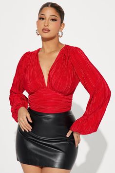 Available In Red. Knit Top Deep V Neck Long Sleeve Stretch Self 100% Polyester Contrast 95% Polyester 5% Spandex Imported | Josephine Plunge Neck Top in Red size Medium by Fashion Nova Plunge Neck Top, Womens Camisoles, Tank Top Camisole, Knit Tops, Matching Dresses, Red Fashion, Fashion Tops, Deep V Neck, Active Wear For Women