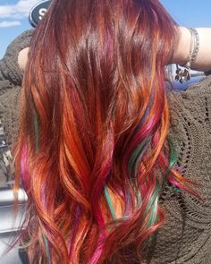 Love hair with all the colors. Created tape in and keratinbond extensions Western Sunset, Sunset Hair, Beauty Makeup Tips, Make Me Up, Love Hair, Dyed Hair, Hair Inspo, Hair Ideas, Makeup Tips