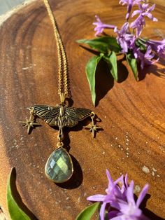 Celestial Labradorite Luna Moth Necklace. Handmade Spiritual Butterfly Necklace, Bohemian Butterfly Necklaces For Festivals, Bohemian Butterfly Necklace For Festivals, Bohemian Butterfly Necklace For Festival, Bohemian Butterfly Necklace For Gift, Gold Bohemian Butterfly Necklace, Handmade Gold Bohemian Butterfly Necklace, Yellow Tiefling, Shifting Closet