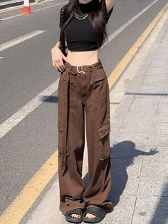 Check Size Chart in Photos. Baggy High Waist Brown Parachute Pants, Brown Baggy High Waist Cargo Pants, Trendy Full-length Brown Cargo Pants, Trendy Baggy Brown Cargo Pants, Trendy Brown Wide Leg Pants With Pockets, Trendy Brown Baggy Cargo Pants, Trendy Brown Full Length Cargo Pants, Trendy Brown Full-length Cargo Pants, High Waist Baggy Brown Cargo Jeans