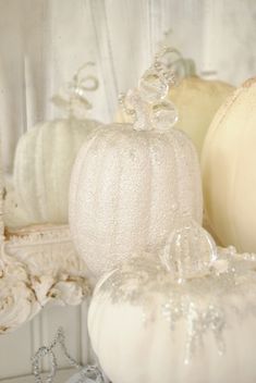 white pumpkins and other decorative items are featured in an autumn sale advertise