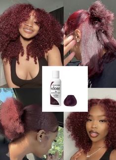 Afro Hair Dye, Adore Hair Dye, Burgundy Hair Dye, Cute Hair Colors, Quick Natural Hair Styles, Hair Color Burgundy, Ginger Hair Color, Colored Curly Hair, Dyed Natural Hair