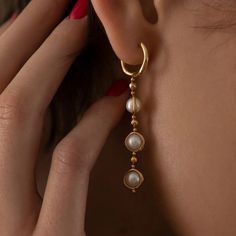 Celestial Pearl & Gold Bead Drop Earrings – ARTEMER Artemer Ring, Bead Drop Earrings, Beaded Drop Earrings, Minimalist Rings, Fine Jewellery Earrings, White Ring, Mens Wedding Bands, Wedding Ring Sets, Gold Beads