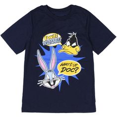 a t - shirt with an image of bugs and donald the rabbit on it's chest