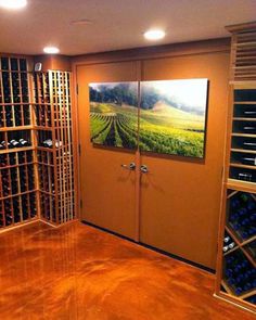 a wine cellar with many bottles in it