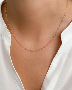 Dainty paperclip chain necklace, Necklaces for women, chain link necklace, Gold filled necklace, choker, chain necklace, layering necklaces Dainty link Chain necklace - The perfect everyday layering necklace. layer it or wear it solo. MADE TO LAST: * 14k gold filled dainty elongated rectangle paperclip Chain with gold filled spring ring closure. Link size approx 5mm x 2mm *Select your perfect length at checkout *Make it a choker! Measure around your neck and select your desired length. SHIPPING: Dainty Paperclip Chain Link Charm Necklaces, Dainty Charm Necklaces With Paperclip Chain, Dainty Paperclip Chain Link Charm Necklace, Rectangular Link Chain Necklace For Layering, Trendy Paperclip Jewelry With Delicate Chain, Trendy Jewelry With Delicate Paperclip Chain, Minimalist Paperclip Chain Choker Necklace, Simple Paperclip Chain Necklace As Gift, Simple Everyday Chain Necklace