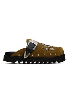 SSENSE Exclusive Tan Studded Loafers by Toga Virilis on Sale Leather Studded Slip-on Mules, Studded Loafers, Signature Hardware, Clothing Accessories, On Sale, Loafers, Perfect Clothing, For Men, Sandals