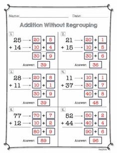 the addition without regroup worksheet is shown with numbers and times on it