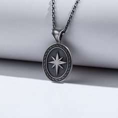 Our North Star Unique Oxidized Sterling Silver Pendant Necklace is a gorgeous, dainty star shape that can be engraved with any name or word. Whether you wear it on your necklace, bracelet or keychain, it will bring beauty to your everyday life. The perfect gift for any occasion! This piece is crafted from high quality sterling silver and features a delicate hand polished finish. The North Star is a symbol of guidance and navigation. It guides us when we are lost, which makes it the perfect gift Symbolic Star-shaped Engraved Necklaces, Vintage Silver Star Of David Jewelry, Vintage Silver Jewelry With Star Charm, Vintage Star Necklace For Gift, Silver Star-shaped Necklace With Compass Design, North Star Jewelry, Men’s Jewellery, Engraved Compass, Promise Necklace