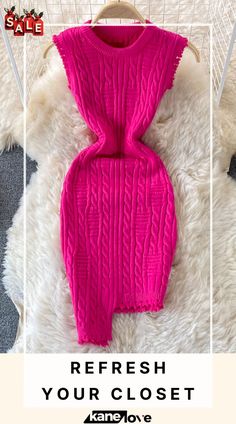 Irregular Raw Eage Sweater Mini Dress Casual One-shoulder Dresses For Winter, Trendy Sleeveless Winter Dress, Pink Bodycon Dress For Winter, Casual Sleeveless Bodycon Dress For Winter, Chic Fitted Asymmetrical Dress For Winter, Casual Sleeveless Winter Bodycon Dress, Pink Sleeveless Winter Dress, Pink Sleeveless Midi Dress For Fall, Pink Knee-length Bodycon Winter Dress