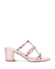 Valentino Garavani Women's Rockstud Block Heel Slide Sandals Studded Heels For Summer Evenings, Elegant Studded Sandals For Spring, Studded Evening Sandals For Spring, Formal Spring Sandals With Studs, Spring Evening Sandals With Studs, Formal Studded Sandals For Spring, Luxury Studded Sandals For Party, Luxury Studded Party Sandals, Luxury Studded Sandals For Spring