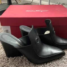 Pre-Loved! Box And Dustbag Come With! Price Is Firm Unless Bundled. 100% Authentic. Only Worn 2/3 Times. Luxury Slip-on Heels For Evening, Elegant Calf Leather Slip-on Heels, Elegant Slip-on Calf Leather Heels, Designer Slip-on Heels For Evening, Designer Calf Leather Heels With Almond Toe, Designer Block Heel Business Heels, Designer Business Heels With Block Heel, Designer Calf Leather Slip-on Heels, Calf Leather Slip-on Evening Heels