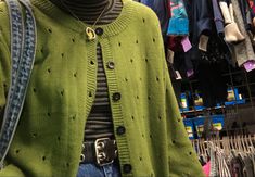 Twee Aesthetic Crochet, Alt Sweater Outfits, Alt Date Outfit Ideas, Green Cardigan Outfit Aesthetic, Super Cropped Sweater Outfit, Halloween Sweater Outfit, Quirky Fashion Aesthetic, Vintage Sweater Outfit, Artsy Sweaters