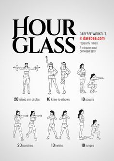 a poster with instructions for how to do a hour glass workout in 10 minutes or less