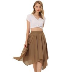 The layers on the skirt are very flattering for multiple body types. This is a great skirt to wear for multiple occasions. The skirt has a unique irregular design that has lots of volume and really moves when it is worn. Perfect for your next backyard barbecue. This work-to-weekend midi skirt is patterned in slim stripes and fitted with an easygoing elastic waist. A Line Midi Skirt, Ponte Skirt, Handkerchief Skirt, Button Decor, Midi Flare Skirt, Backyard Barbecue, Handkerchief Hem, Mid Length Skirts, Beautiful Skirts