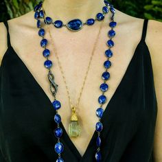 This stunning necklace is a composition of blue sapphire connector chain and pave diamonds clasp. Wear this necklace single or double. Beautiful by itself or layer it with your other favorite pieces to create your own color story. Necklace is 42 inches long. Layer it with: https://www.etsy.com/listing/620453068/blue-sapphire-necklace-pearl-studded?ref=shop_home_active_38&frs=1 You might also like: https://www.etsy.com/listing/776439613/black-spinel-necklace-diamond-clasp?ref=shop_home_active Sapphire Necklaces With Natural Stones, Sapphire Necklace With Natural Stones, Elegant Lapis Lazuli Faceted Necklace, Luxury Sapphire Necklace With Gemstone Accents, Elegant Tanzanite Gemstone Bead Necklaces, Elegant Tanzanite Gemstone Bead Necklace, Elegant Tanzanite Beaded Necklace, Diamond Necklace Long, Rose Cut Diamond Pendant