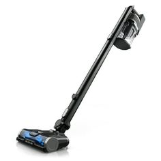 a black and blue vacuum on a white background