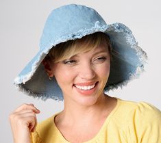 Sun's out? Reach for this wide-brimmed denim hat finished with fabulous fringe. Flip up the front brim, or leave it down for a little extra coverage. From Sprigs. Cheap Denim Blue Hat With Short Brim, Casual Hats With Fringe And Curved Brim, Distressed Curved Brim Hats For The Beach, Distressed Curved Brim Hat For Beach, Casual Sun Hat With Fringe And Curved Brim, Brimmed Denim Summer Hat, Summer Brimmed Denim Hat, Summer Denim Brimmed Hat, Spring Brimmed Hat With Fringe