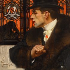 a painting of a man wearing a suit and hat