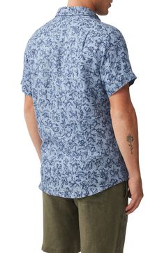 Luxe Italian linen keeps you cool no matter what the weather's doing in this handsome floral sport shirt. 29" length (size Medium) Front button closure Spread collar Short sleeves 100% linen Machine wash, line dry Imported Casual Printed Outdoor Tops, Fitted Button-up Casual Camp Shirt, Fitted Casual Button-up Camp Shirt, Fitted Cotton Camp Shirt Casual, Fitted Casual Shirt With Camp Collar, Casual Fitted Shirt With Camp Collar, Casual Cotton Fitted Camp Shirt, Casual Floral Print Shirt With Relaxed Fit, Casual Spring Outdoor Tops