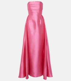 Strapless satin twill gown in pink - Solace London | Mytheresa Maid Of Honor Dress, Luxury Gowns, Solace London, Pink Gown, Maid Of Honour Dresses, Designer Dresses For Women, London Outfit, Pink Gowns, London Dresses