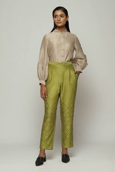 Amla straight fit pant with geometric butti embroidery. - Aza Fashions Chic Embroidered Straight Pants, Chic Embroidered Trousers, Festive Fitted Pants For Workwear, Elegant Embroidered Straight Pants, Embroidered Straight Pant Set For Work, Embroidered Straight Pant Set For Office, Embroidered Fitted Pants For Workwear, Fitted Embroidered Pants For Workwear, Fitted Straight Pants For Festive Occasions