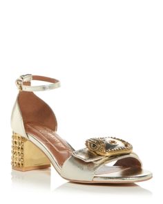 Kurt Geiger London Women's Mayfair Embellished Block Heel Sandals Summer Embellished Gold Heels, Summer Gold Embellished Heels, Embellished Gold Leather Sandals, Gold Embellished Leather Sandals, Gold Embellished Low Heel Sandals, Gold Embellished Ankle Strap Sandals, Gold Embellished Heels For Spring, Embellished Gold Heels For Spring, Kurt Geiger Heels