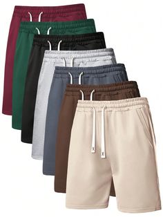 Men's 7pcs/Set Summer Simple Style Solid Color Drawstring Waist Regular Fit Casual Shorts For Sports Multicolor Casual   Knitted Fabric Plain Straight Leg,Track Shorts Slight Stretch Fall,Spring,Spring/Fall,Summer,All,Spring/Summer,Spring/Summer/Fall Men Clothing, size features are:Bust: ,Length: ,Sleeve Length: Casual Sweatpants, Track Shorts, Sport Tank Tops, Shorts Casual, Lightweight Cardigan, Workout Tank Tops, Mens Bottom, Male Body, Men Clothing