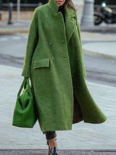 Street Mode, Casual Outwear, Green Coat, Woolen Coat, Coat Outfits, Plus Size Casual, Outerwear Women, Moda Casual, Casual Outfit