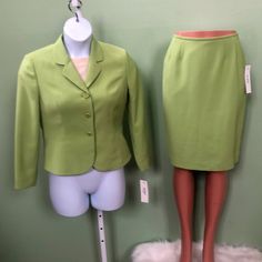 New With Tags Color: Chartreuse Green Features: Three Button Closure Jacket, Back Zipper Hook-Eye Closure Skirt Materials: 100% Polyester Origin: Vietnam Size: 8p Measurements: Length, Shoulder To Hem: 21" Bust, Laid Flat And Doubled: 40" Shoulder To Shoulder: 16.5" Sleeve, Armpit To Hem: 16" Skirt: Waist, Laid Flat & Doubled: 30" Hips, Laid Flat & Doubled: 40" Length, Waist To Hem: 23" Classic Fitted Career Sets, Classic Fitted Sets For Career, Elegant Spring Sets With Buttons, Fitted Workwear Sets With Buttons, Fitted Buttoned Sets For Workwear, Fitted Sets With Buttons For Workwear, Spring Workwear Skirt Suit With Buttons, Spring Skirt Suit For Workwear, Classic Fitted Green Skirt Suit