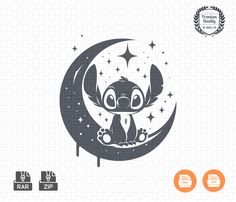 an elephant sitting on the moon with stars in it's eyes logo design template