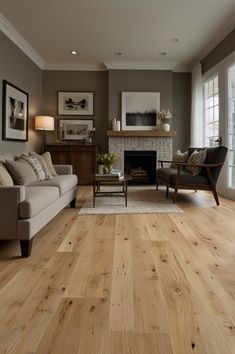 a living room filled with furniture and a fire place